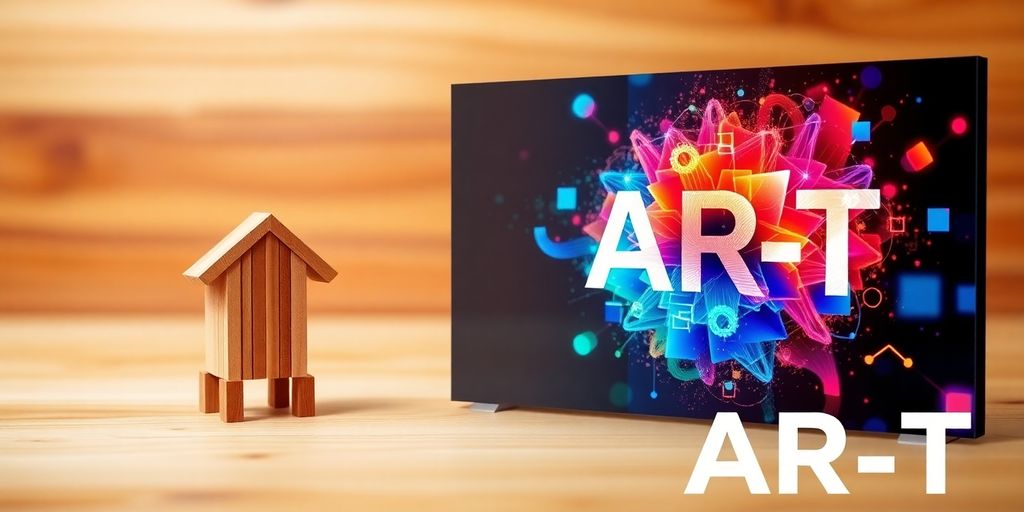 Wood model and digital art collage representing AR-T.