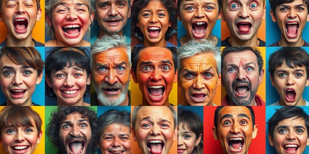Collage of expressive faces showing various human emotions.