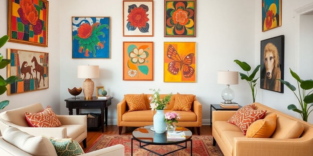 Vibrant art in a stylishly decorated home interior.