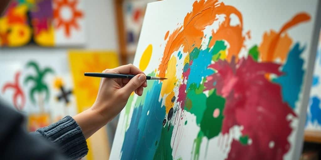 Person painting in a sunlit studio.