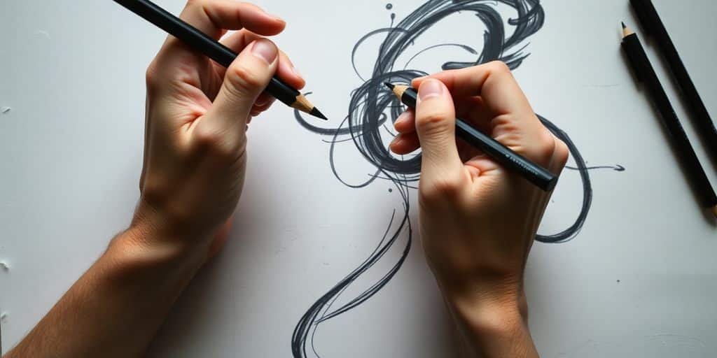 Person drawing emotions on paper.
